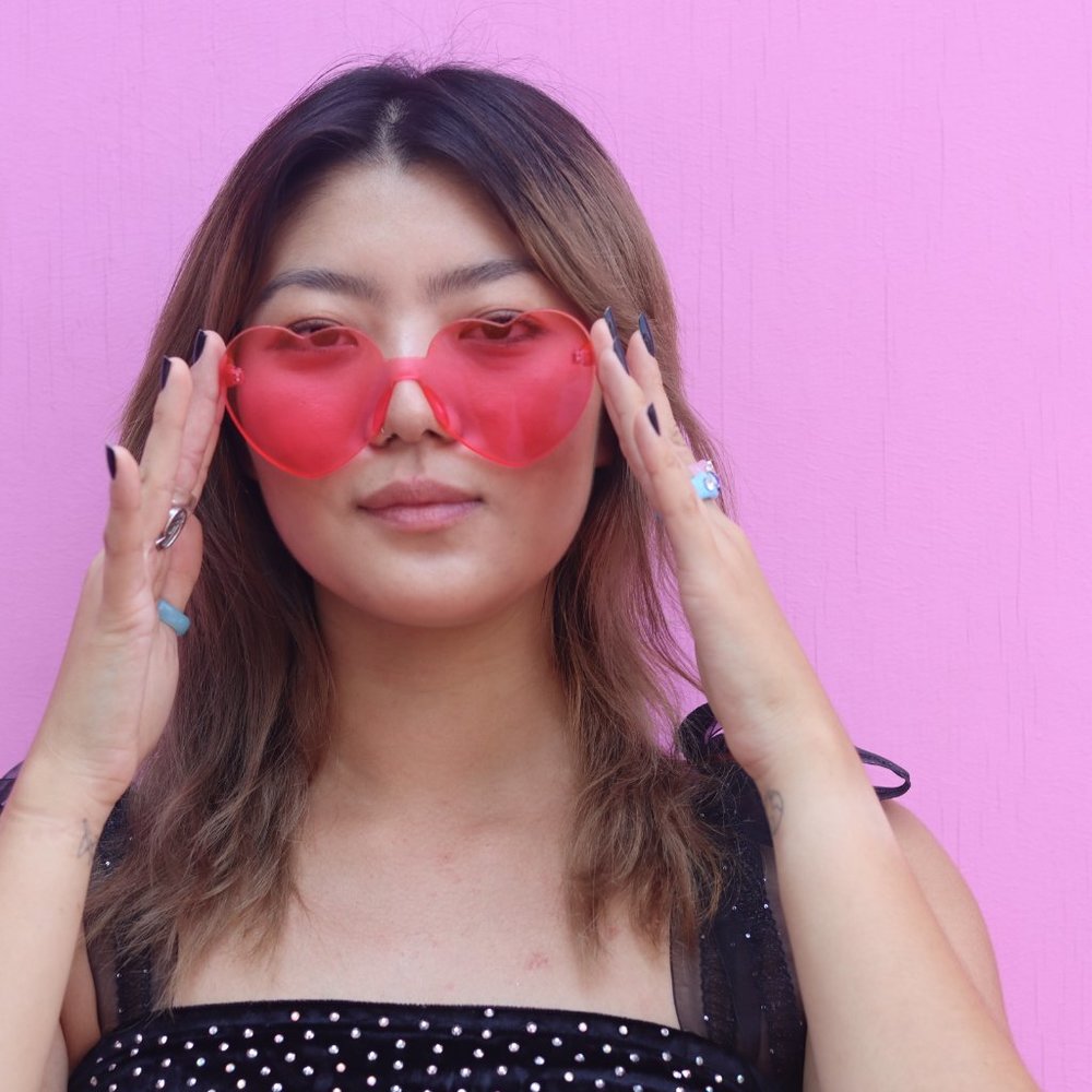 Acrylic Heart Shaped Glasses - Pink